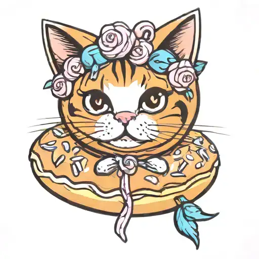 Doughnut with Cat Ears: A classic doughnut with cute cat ears and a playful expression. tattoo design idea