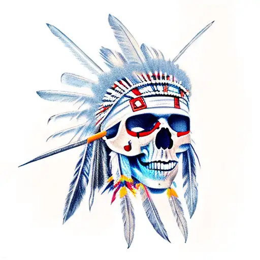 native indian skull warrior  tattoo design idea