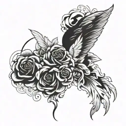 roses clouds angel wings tattoo design idea