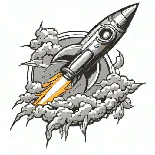 rocket flying and lightning bolt striking tattoo design idea