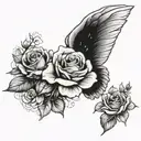 roses clouds angel wings tattoo design idea