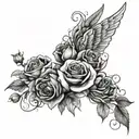 roses clouds angel wings tattoo design idea