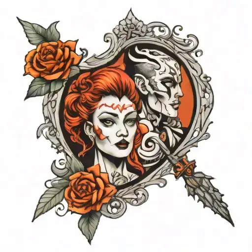 multiple persona mirror reflecting tattoo design idea