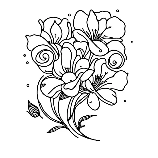 prairie rose combined with cat outline drawn using a single line tattoo design idea