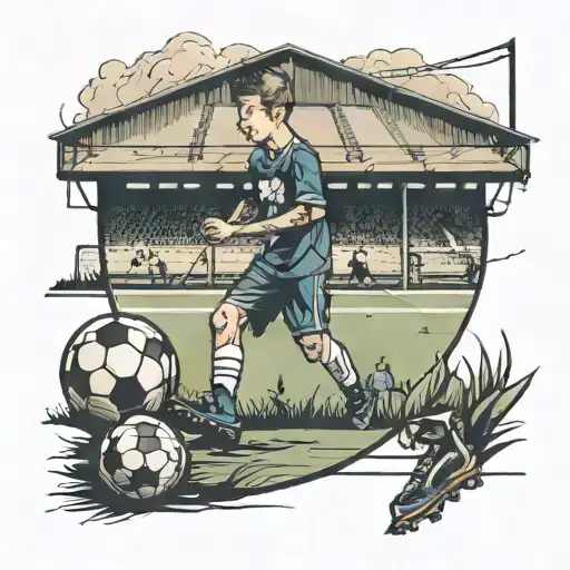 boy with cleats walking towards a soccer field tattoo design idea