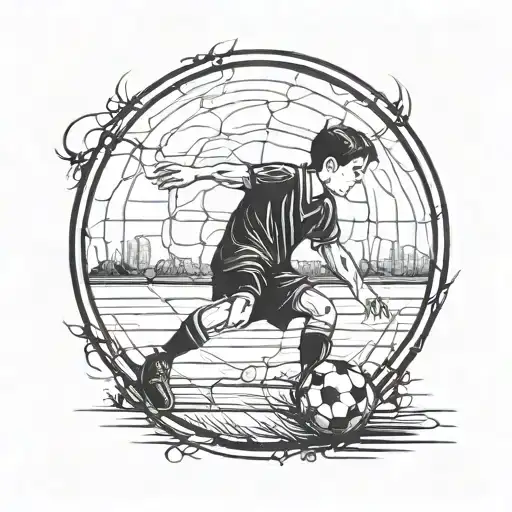 boy, ball, soccer field tattoo design idea