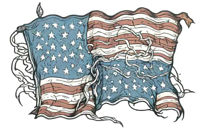 American flag tattered gladson flag intertwined tattoo design idea