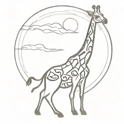 giraffe silhouette with sun above it that looks like a crown tattoo design idea