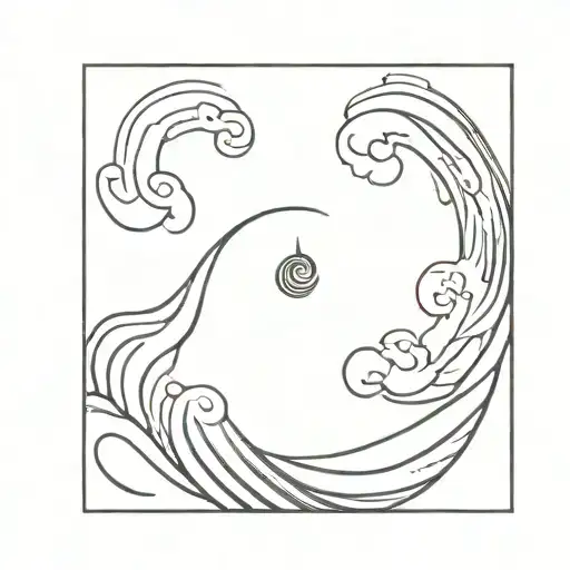 A minimalist tattoo of a serene ocean wave with a Buddhist mantra incorporated into the design tattoo design idea