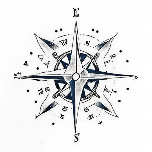 A minimalist tattoo design combining a compass and a star, symbolizing guidance and exploration tattoo design idea
