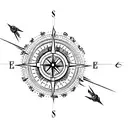 A minimalist tattoo design combining a compass and a star, symbolizing guidance and exploration tattoo design idea