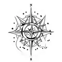A minimalist tattoo design combining a compass and a star, symbolizing guidance and exploration tattoo design idea