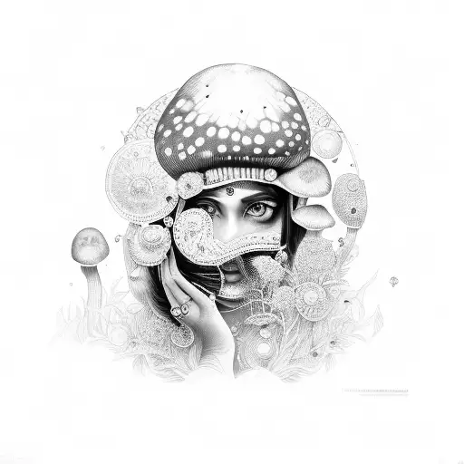 indian woman eyes  psilocibin mushroomrooms tattoo design idea