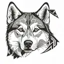 siberian husky symmetrical face with half of the face with realism and the other half with tribal tattoo design idea