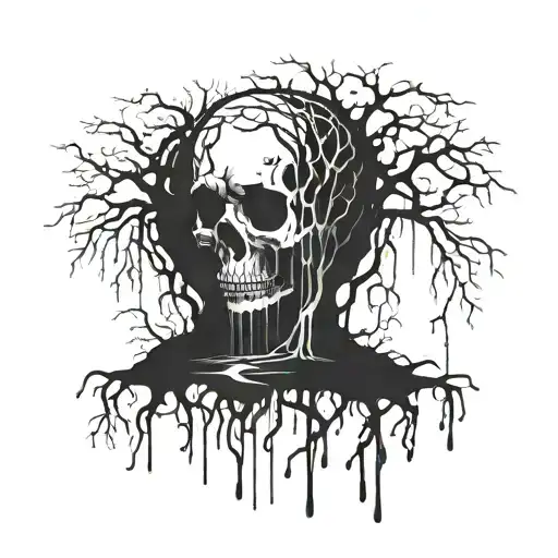 dripping, abstract, dark, silhouette, death, trees, roots tattoo design idea