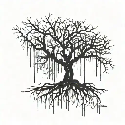 dripping, abstract, dark, trees, roots,  tattoo design idea