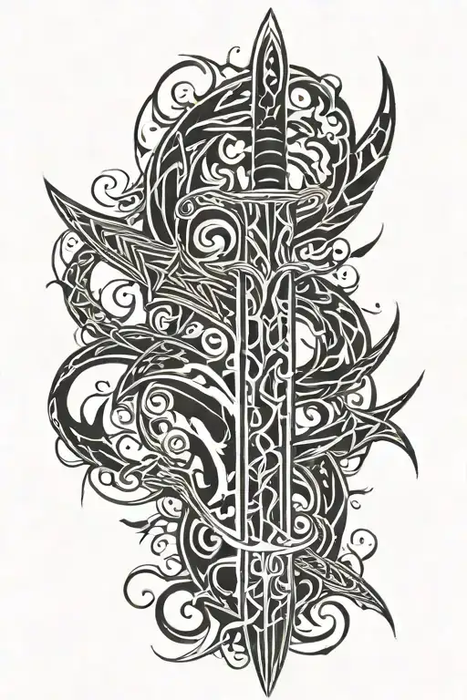 Sword on fire inside tattoo design idea
