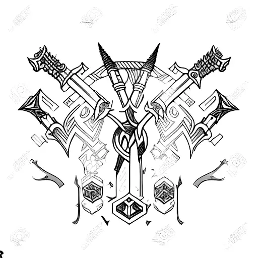 combines the covid 19 epidemic and iron swords tattoo design idea