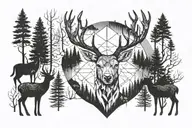 Forest blackout symmetrical geometric deer face surrounded tattoo design idea