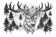 Forest blackout symmetrical geometric deer face surrounded tattoo design idea
