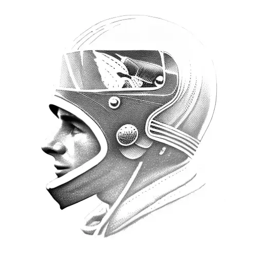 vintage f1 racing driver with four wings on helmet tattoo design idea