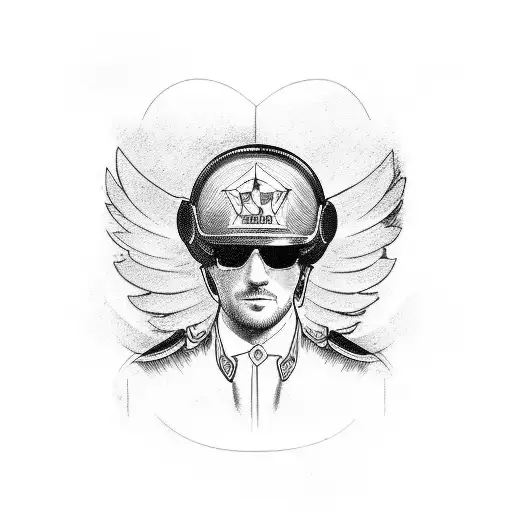 vintage racing driver with four wings on helmet tattoo design idea