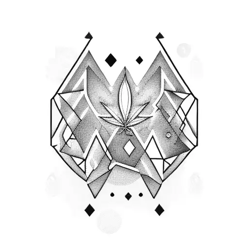 A geometric blackwork design incorporating elements of rave, cannabis, and money tattoo design idea