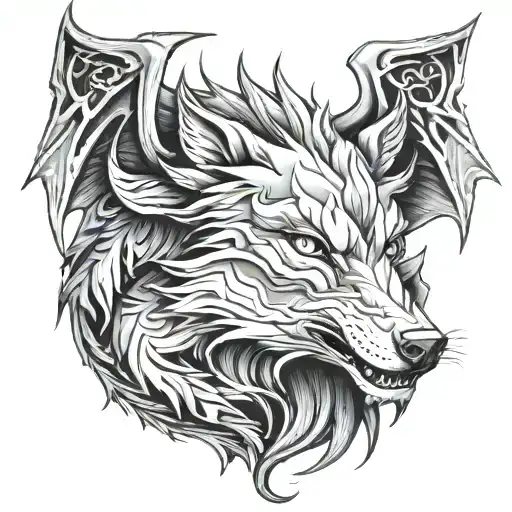 wolf and dragon tattoo design idea