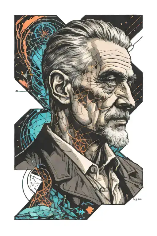 innear bicep  Realistic portrait of Newton with  background prism over portrait of Freud with neurons subtly integrated. tattoo design idea