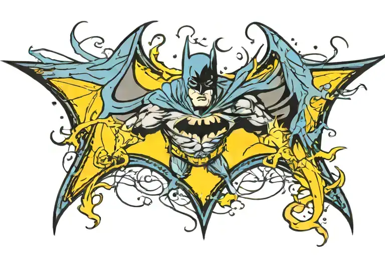 batman rises logo with the background blue and yellow tattoo design idea