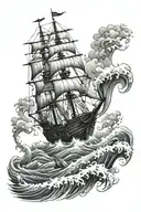 pirate ship navigating in ocean waves tattoo design idea