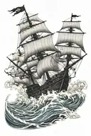 pirate ship navigating in ocean waves tattoo design idea