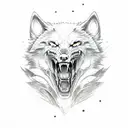 fenrir wolf attack pose, black color red eyes lightining, nordic runes on it tattoo design idea