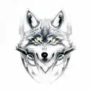 fenrir wolf attack pose, black color red eyes lightining, nordic runes on it tattoo design idea