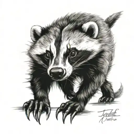 Tattoo of a fierce badger and its body running down upper part of arm with hazel/emerald eyes and fangs. Its body has to tattoo design idea