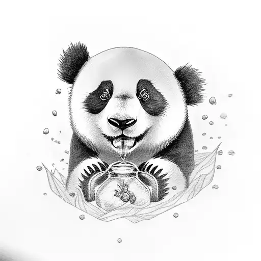 panda hugging an ice cube tattoo design idea