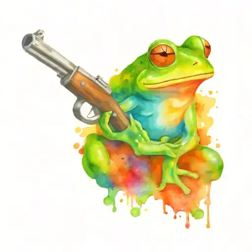 frog holding gun tattoo design idea