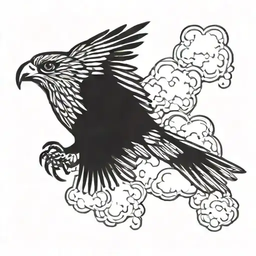 Hawk flying with cloud backround tattoo design idea