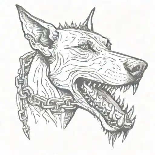 doberman spiked chain agressive tattoo design idea
