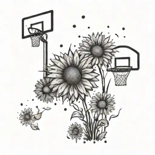 A magical daisy field with basketball hoops scattered throughout, inspired by Harry Potter tattoo design idea