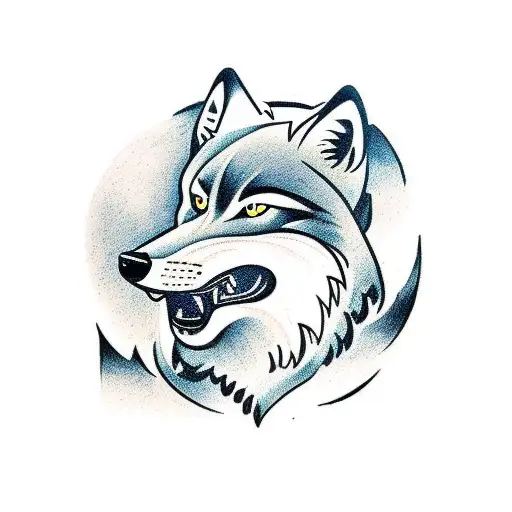 A traditional style tattoo of a wolf howling in the woods, with a football and gaming console in the background tattoo design idea