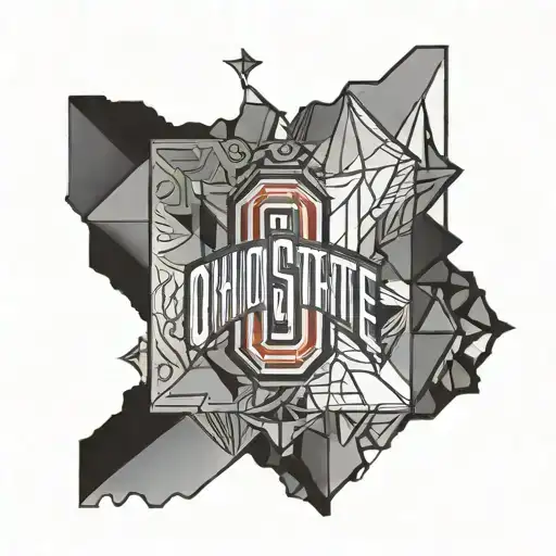 A geometric design incorporating the Ohio State logo in black-grey shading tattoo design idea
