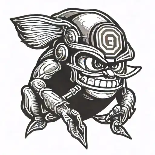 A minimalist outline of the Ohio State mascot Brutus Buckeye in blackwork style tattoo design idea