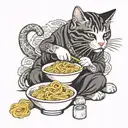 cat eating ramen noodles tattoo design idea
