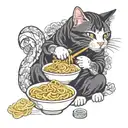 cat eating ramen noodles tattoo design idea