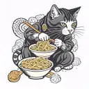 cat eating ramen noodles tattoo design idea
