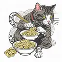cat eating ramen noodles tattoo design idea
