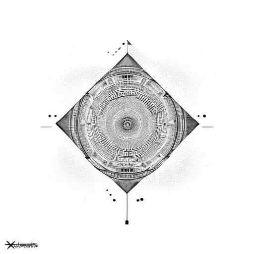 A DJ turntable with geometric patterns and sound waves coming out of it tattoo design idea