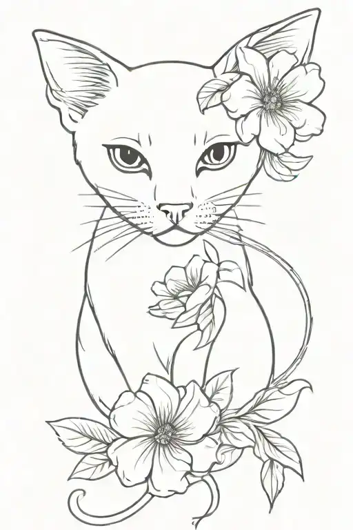 cat and flower ring tattoo design idea