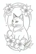 cat and flower ring tattoo design idea